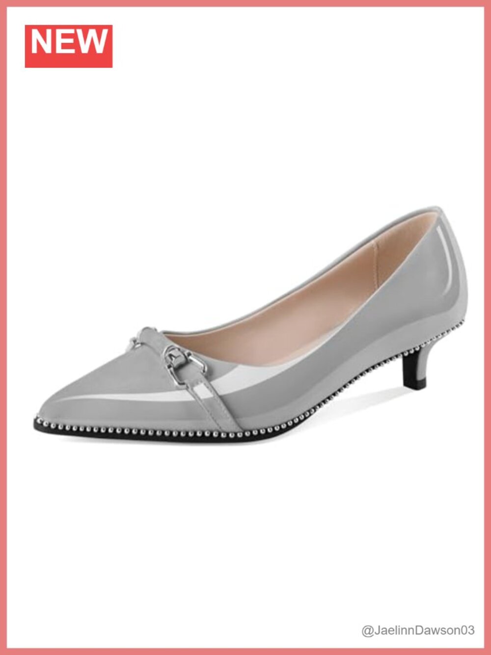 Women's Kitten Heel Pumps Beaded Pointed Toe Buckle Bow Slip On Dress Shoes 1.5
